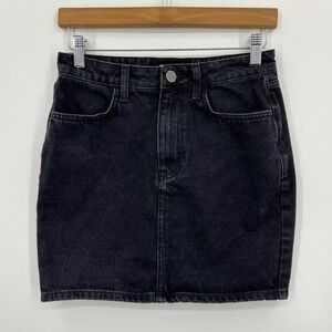 BDG Denim Mini Skirt Women's Size S Black Zip Fly Belt Loops Cotton Short Length
